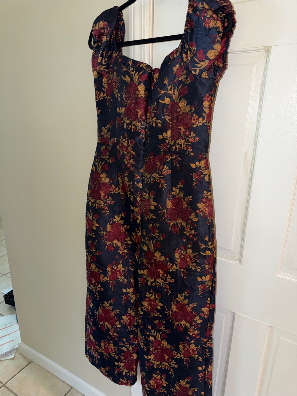 Lulu's Black Jumpsuit with Burgundy & Gold Floral Print - Picture 4 of 4